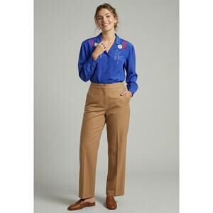 VTG 80s Sunny South Cobalt Blue Abstract Button Blouse 10 Eclectic Art Teacher
